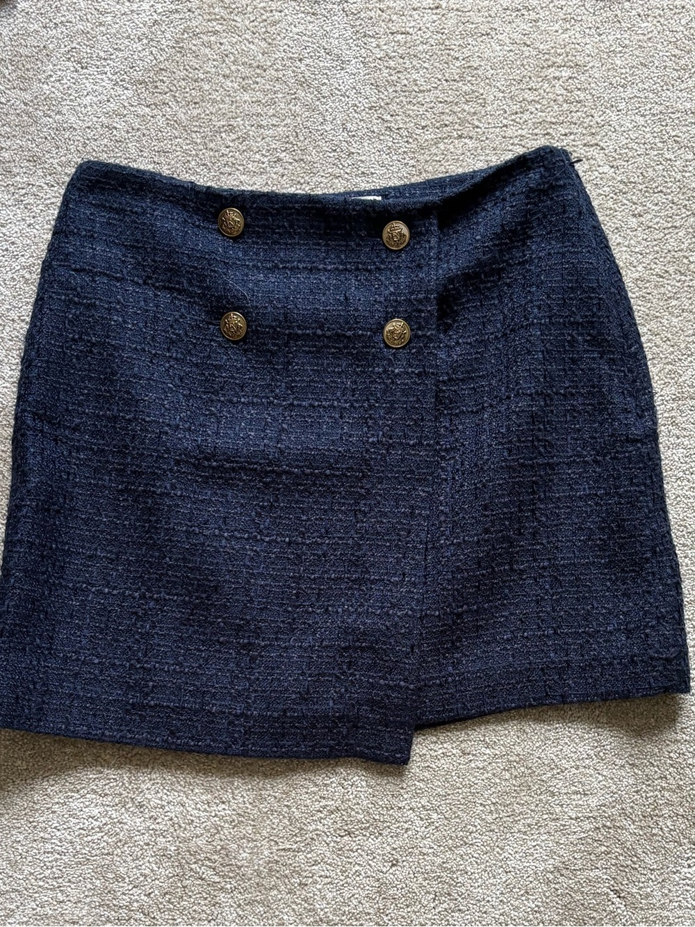 Loft Navy Tweed Mini Skirt with Decorative Buttons